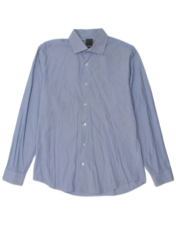 Calvin Klein Mens Tailliertes Hemd Größe 40 15 3/4 Mittelblauer Nadelstreifen