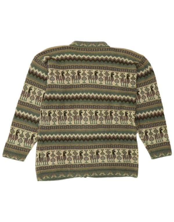 Vintage Womens Cardigan Sweater UK 16 Large Green Fair Isle