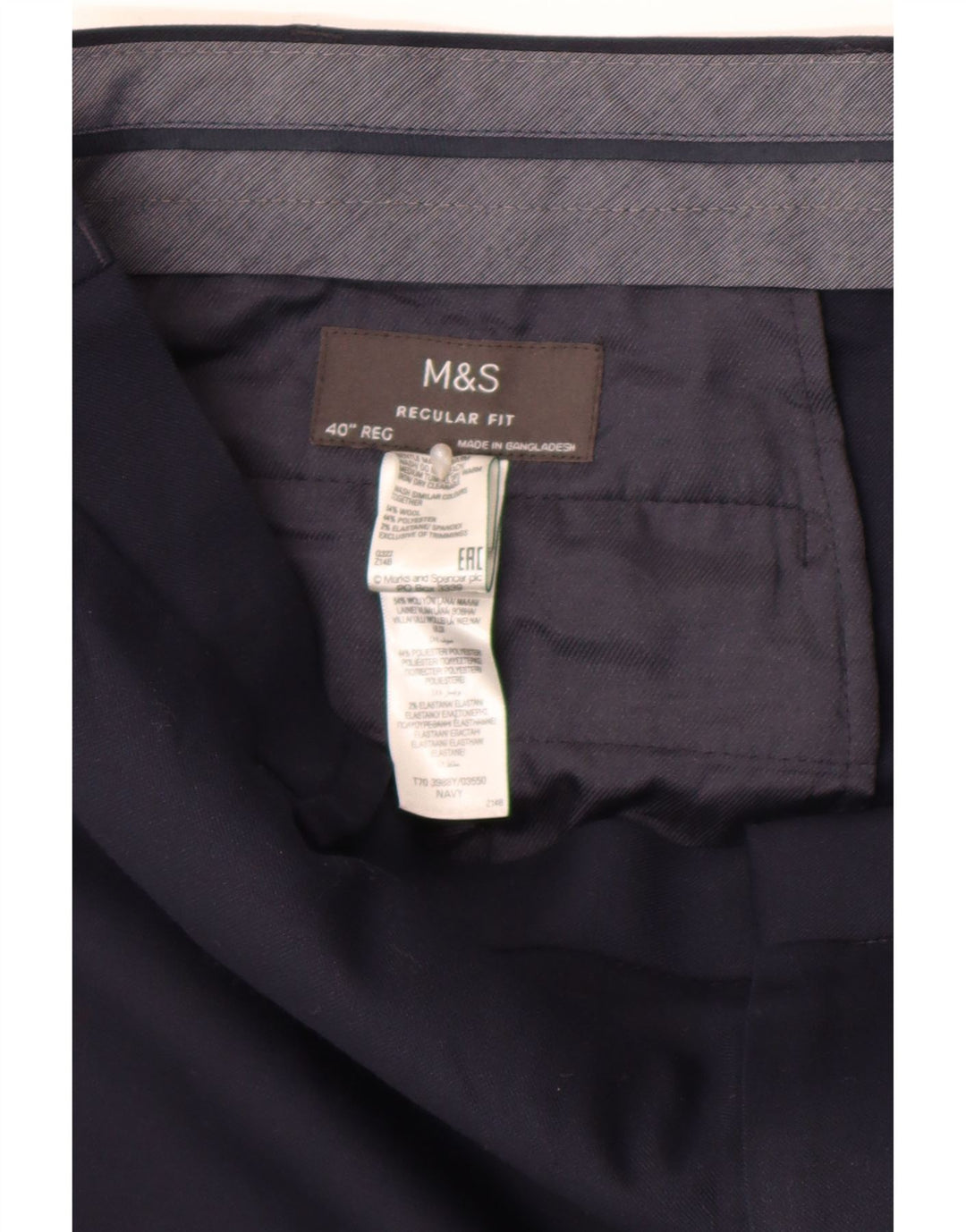 Marks & Spencer Damen-Anzughose mit gerader Passform und normaler Passform, W40 L30, Marineblau