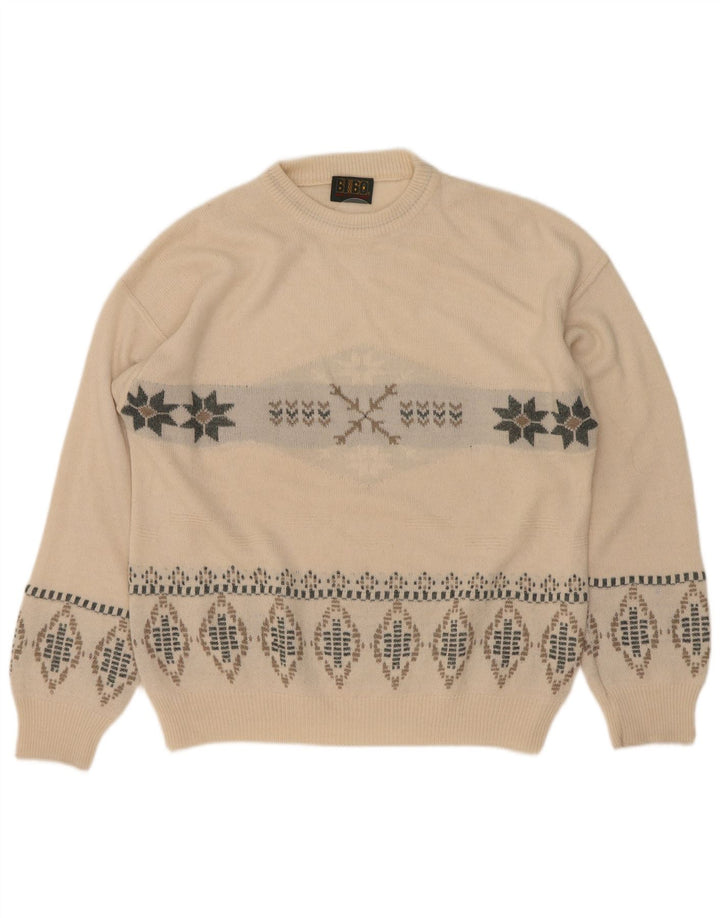 Bibo Herren-Pullover mit Rundhalsausschnitt, Größe L, Weiß, Fair Isle
