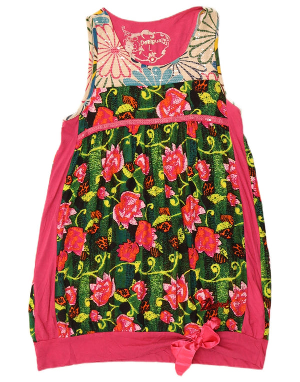 Desigual Womens Graphic Ärmelloses Blasenkleid UK 14 Großes rosa Blumenmuster
