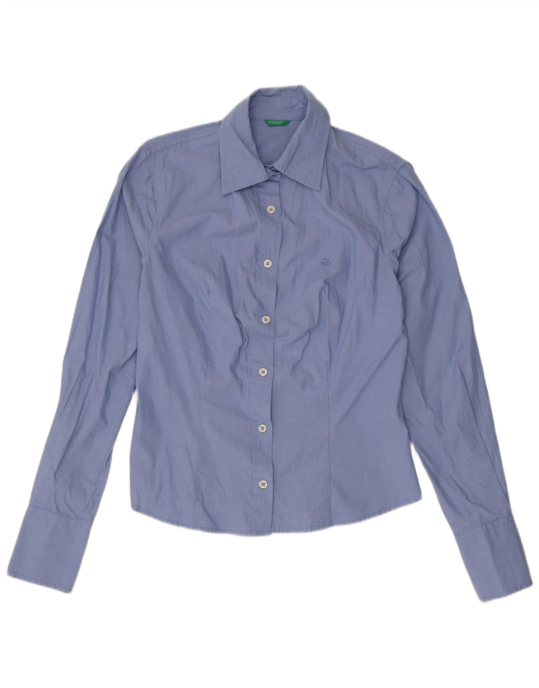 Benetton Damenhemd UK 10 Small Blaue Baumwolle
