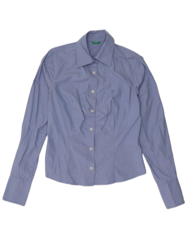 Benetton Damenhemd UK 10 Small Blaue Baumwolle