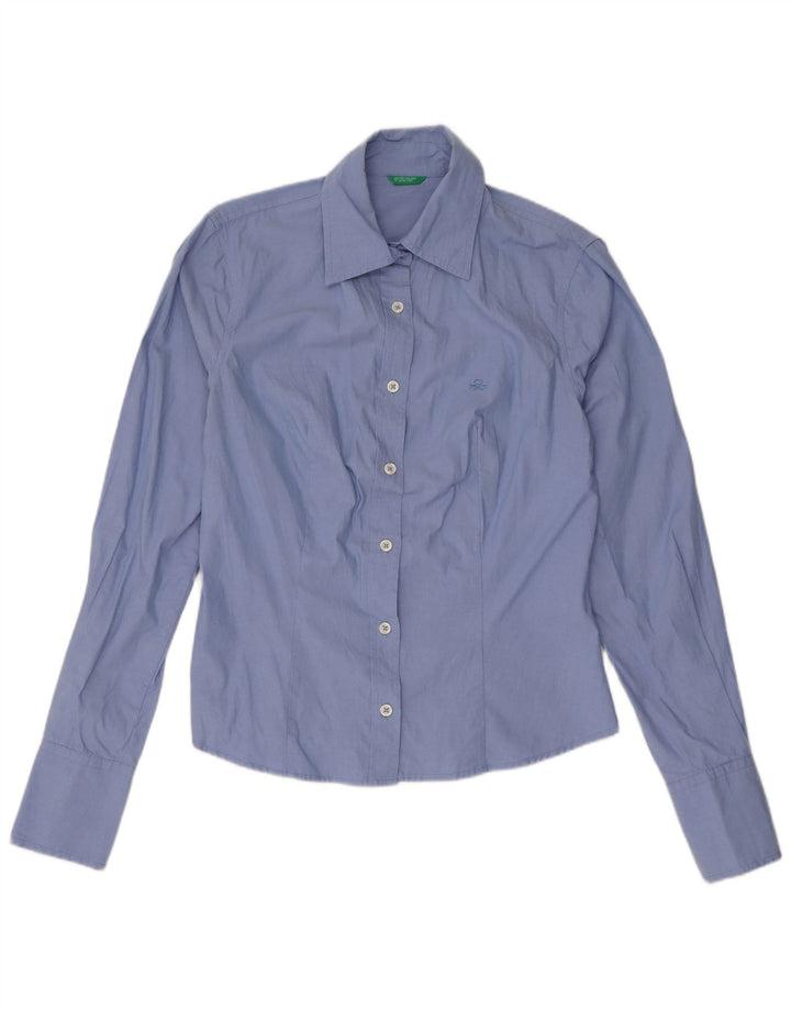 Benetton Damenhemd UK 10 Small Blaue Baumwolle