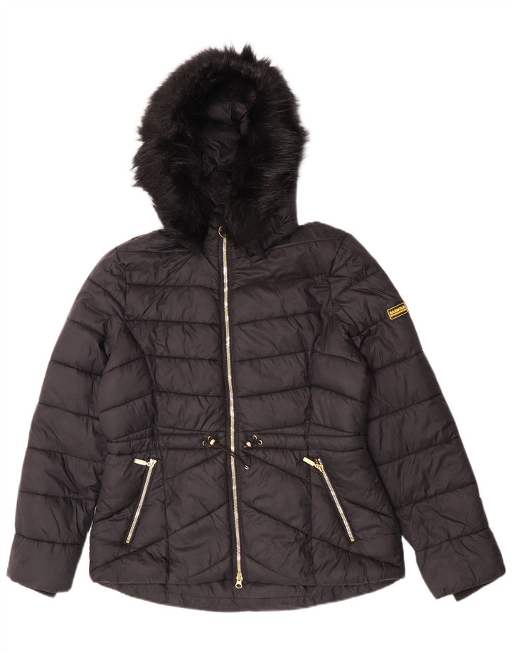 Barbour Wattierte Damenjacke mit Kapuze, UK 14, großes schwarzes Polyamid