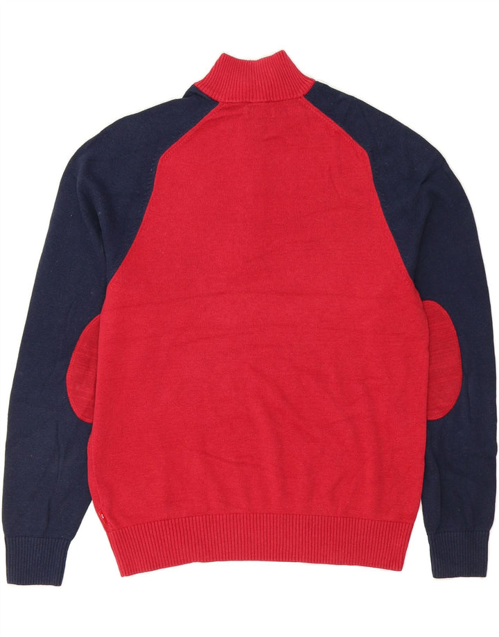 IZOD Mens Zip Neck Jumper Sweater Medium Red Colourblock Cotton Vintage Izod and Second-Hand Izod from Messina Hembry 