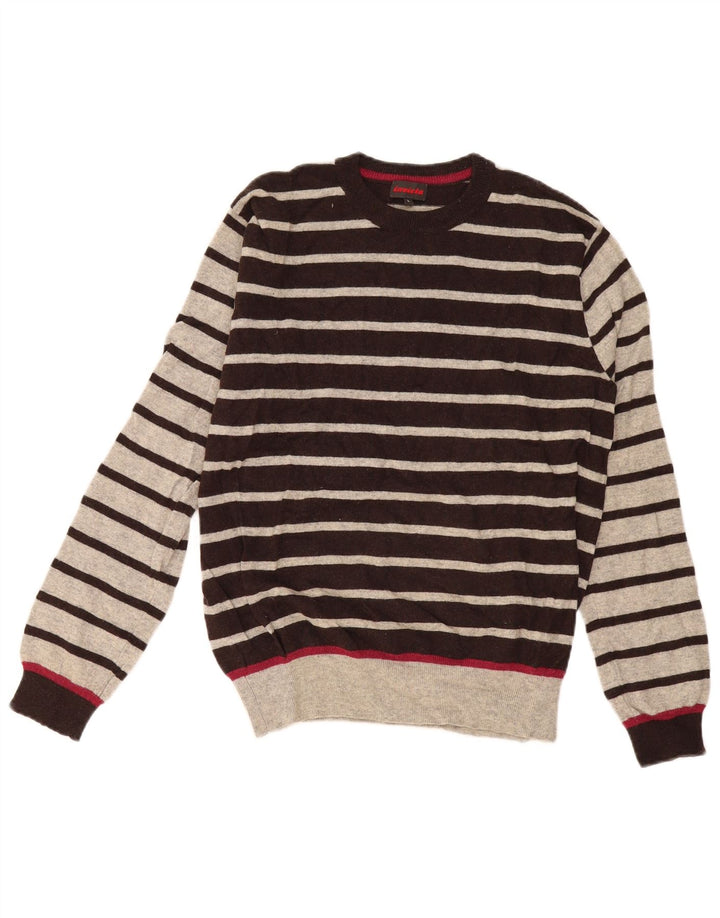 Invicta Herren-Pullover mit Rundhalsausschnitt, große grau gestreifte Wolle