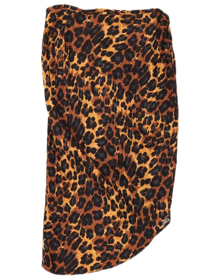 Zara Damen Asymmetrischer Rock Medium W28 Braune Viskose mit Animal-Print
