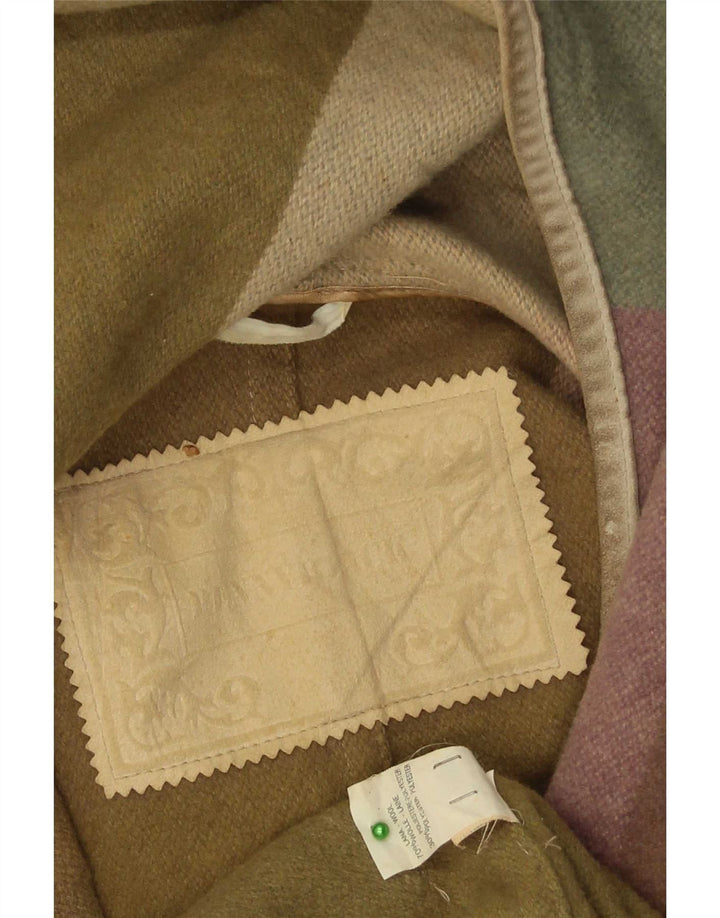 Vintage Damen Kapuzen-Übergröße-Dufflecoat IT 42 Medium Khaki Check Wool