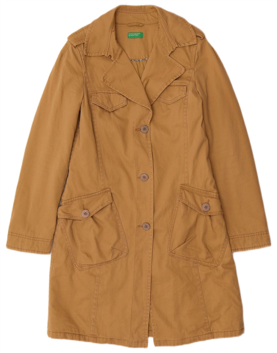 Benetton Damen Trenchcoat UK 8 Small Beige Baumwolle