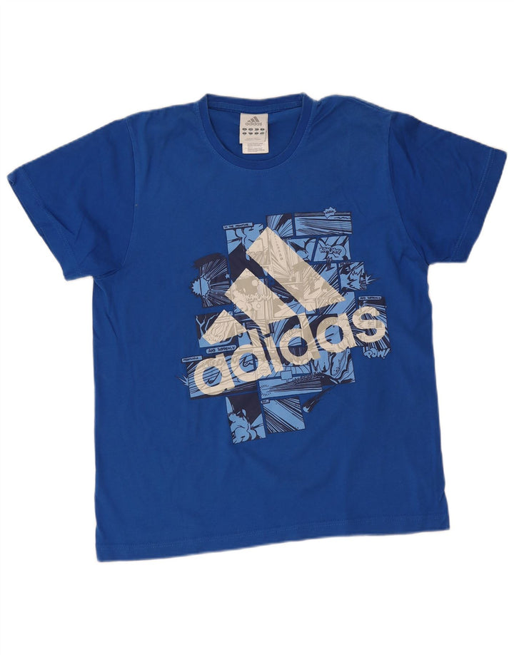 Adidas Herren Grafik-T-Shirt aus mittelblauer Baumwolle