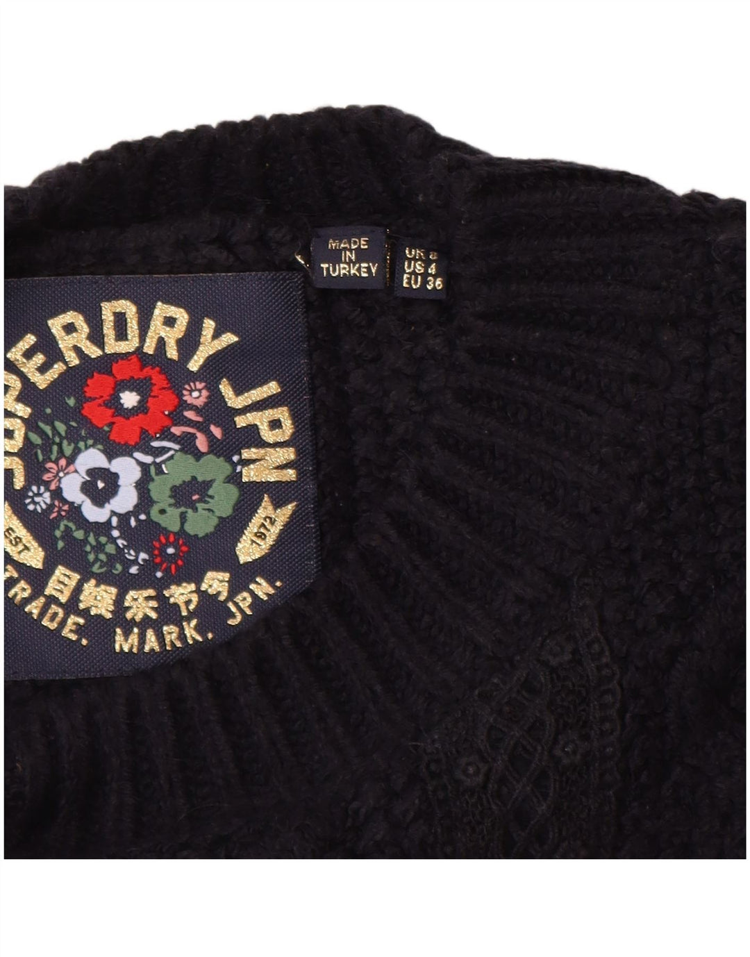 SUPERDRY Übergroßer Damen-Pullover mit U-Boot-Ausschnitt, Gr. 8, Marineblau