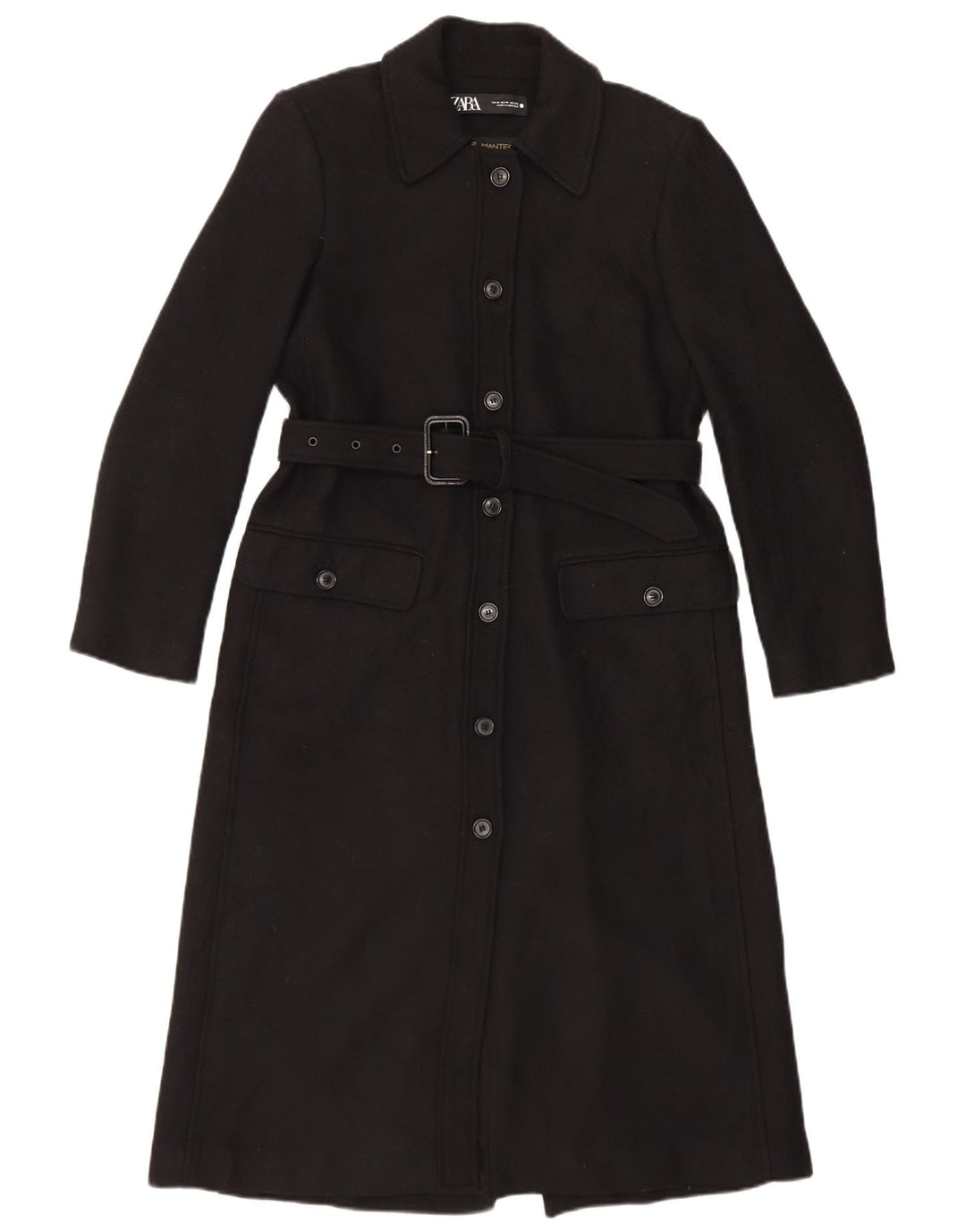 Zara Damen Mantel UK 14 Mittelschwarze Wolle