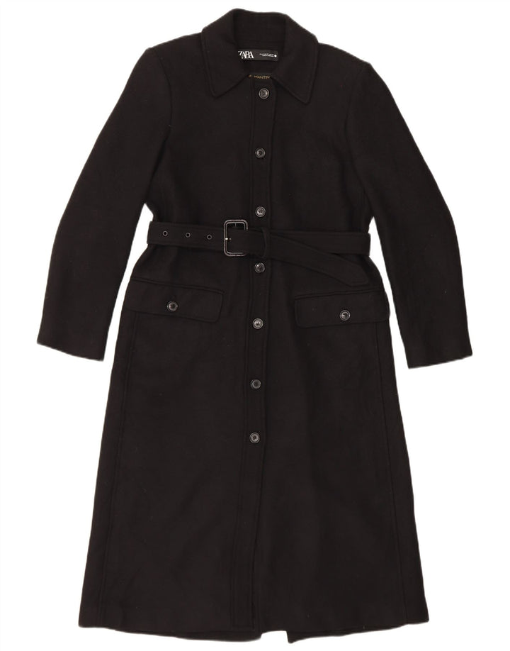 Zara Damen Mantel UK 14 Mittelschwarze Wolle