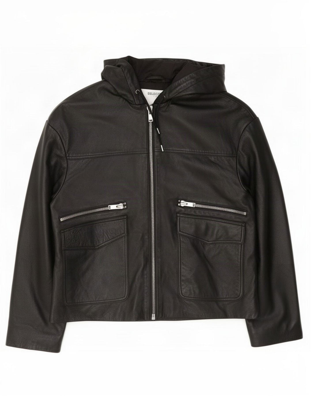 Selected Femme Damen-Lederjacke mit Kapuze, EU 38, mittelschwarz