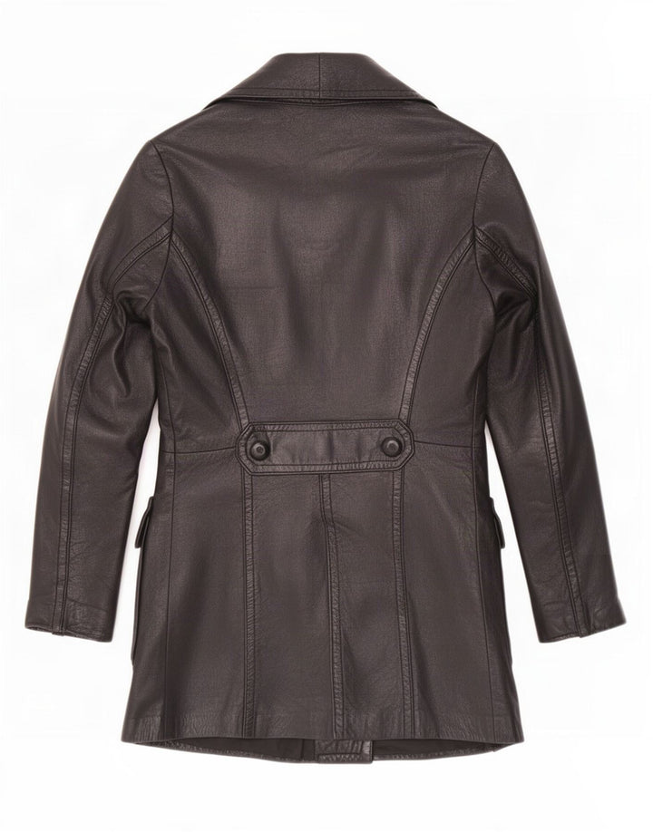 Vintage Damen Zweireihige Lederjacke UK 8 Small Schwarz