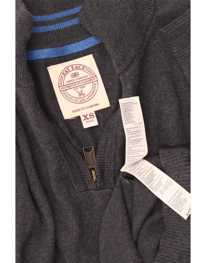 Fat Face Herren-Pullover mit Reißverschluss am Hals, XS, graue Baumwolle