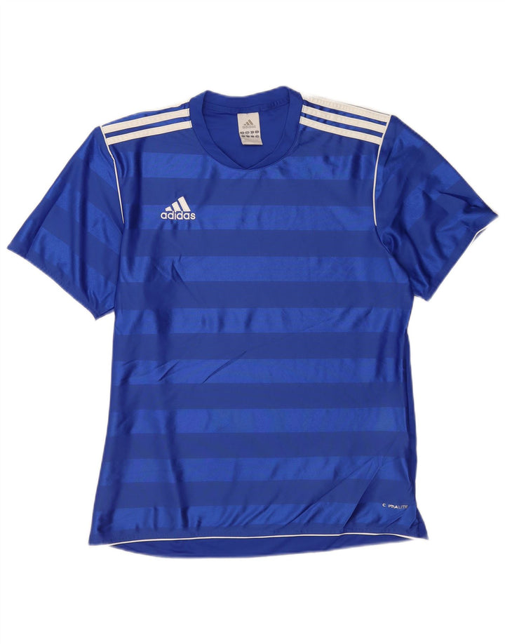 Adidas Herren Climalite T-Shirt Top Mittelblau gestreift Polyester