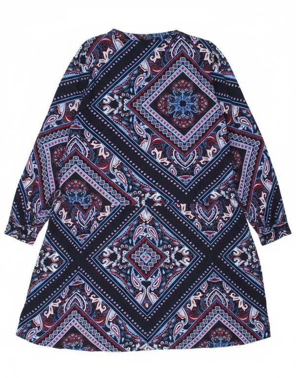 Esprit Damen Langarm-A-Linien-Kleid UK 18 XL Marineblau Paisley Bohemian