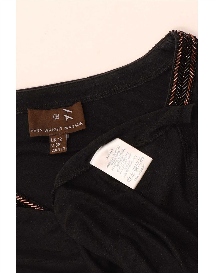 Fenn Wright Manson Damen Top 3/4 Ärmel UK 12 Mittelschwarze Seide