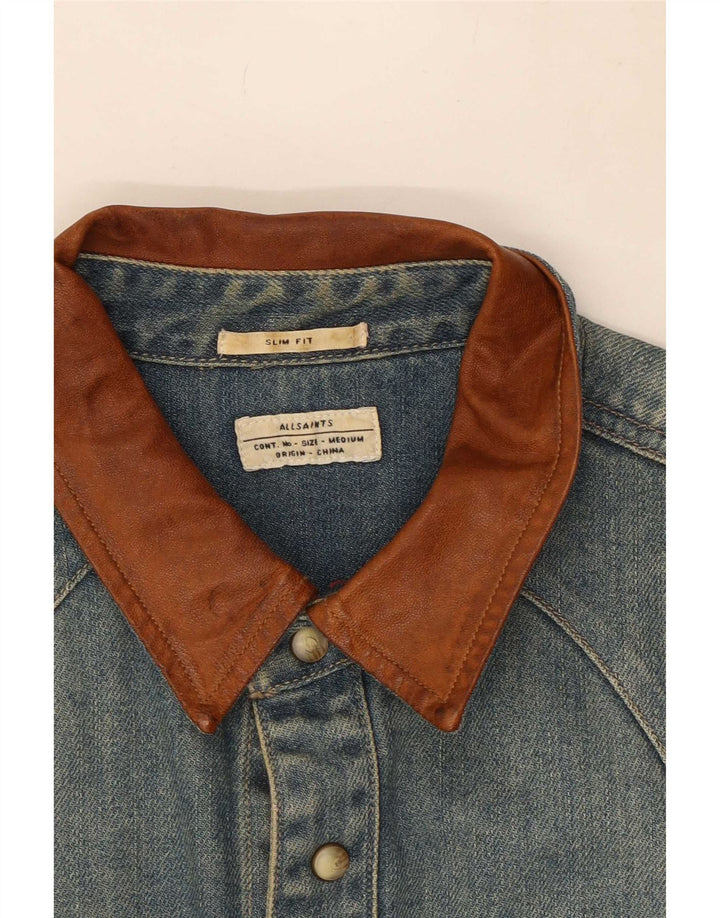 All Saints Slim Fit Jeanshemd für Herren aus mittelblauer Baumwolle