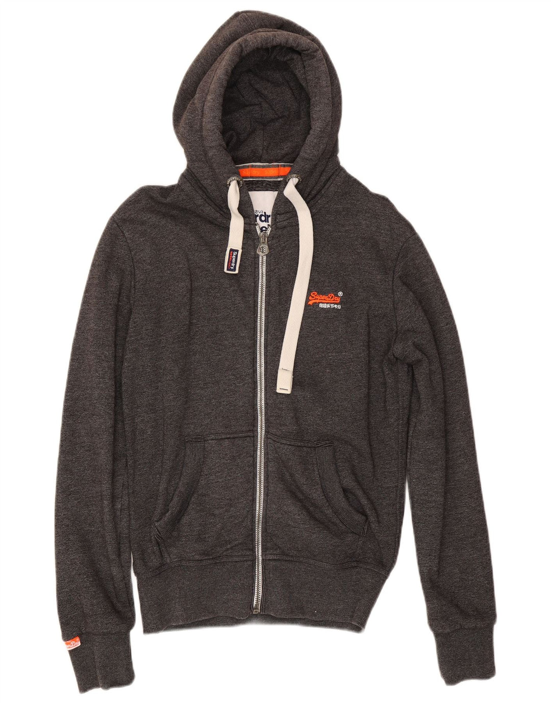 Superdry Herren-Kapuzenpullover mit Reißverschluss, Größe S, graue Baumwolle