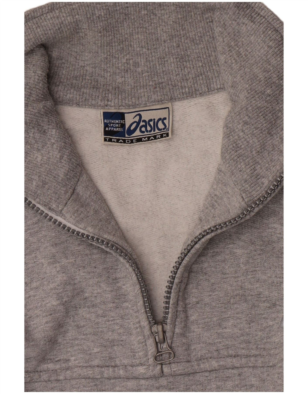 Asics Herren-Sweatshirt mit Reißverschluss am Hals, groß, aus grauer Baumwolle