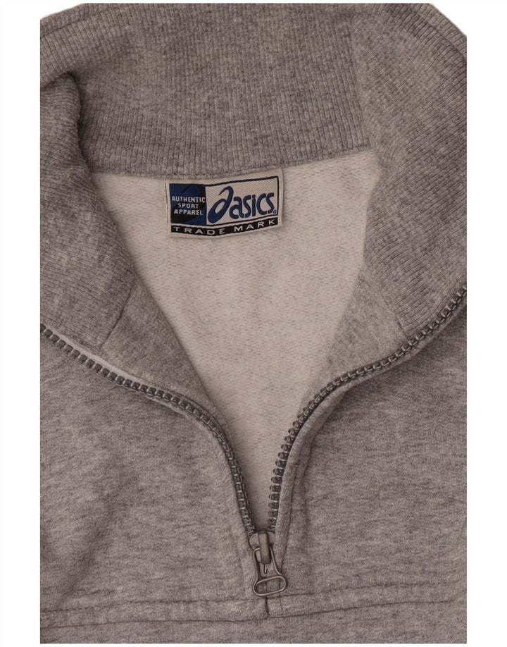 Asics Herren-Sweatshirt mit Reißverschluss am Hals, groß, aus grauer Baumwolle
