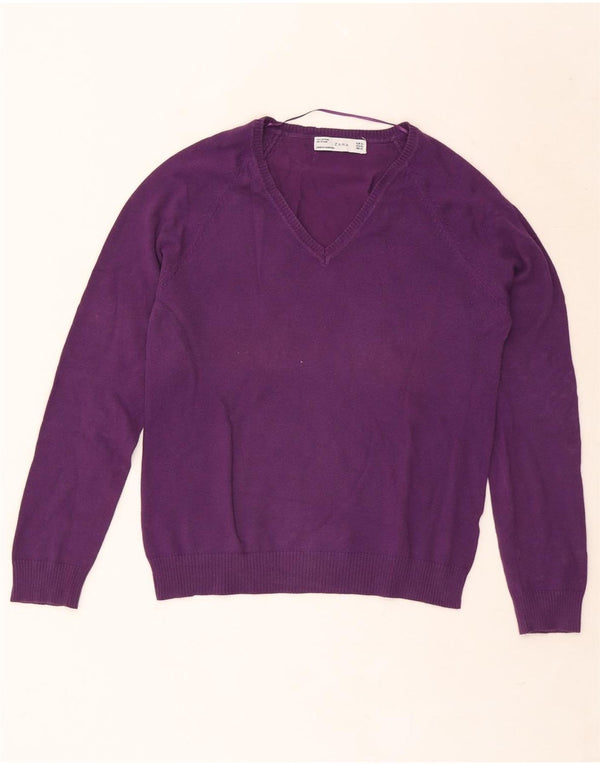 Zara Damen-Pullover mit V-Ausschnitt, UK 18, XL, Lila, Baumwolle
