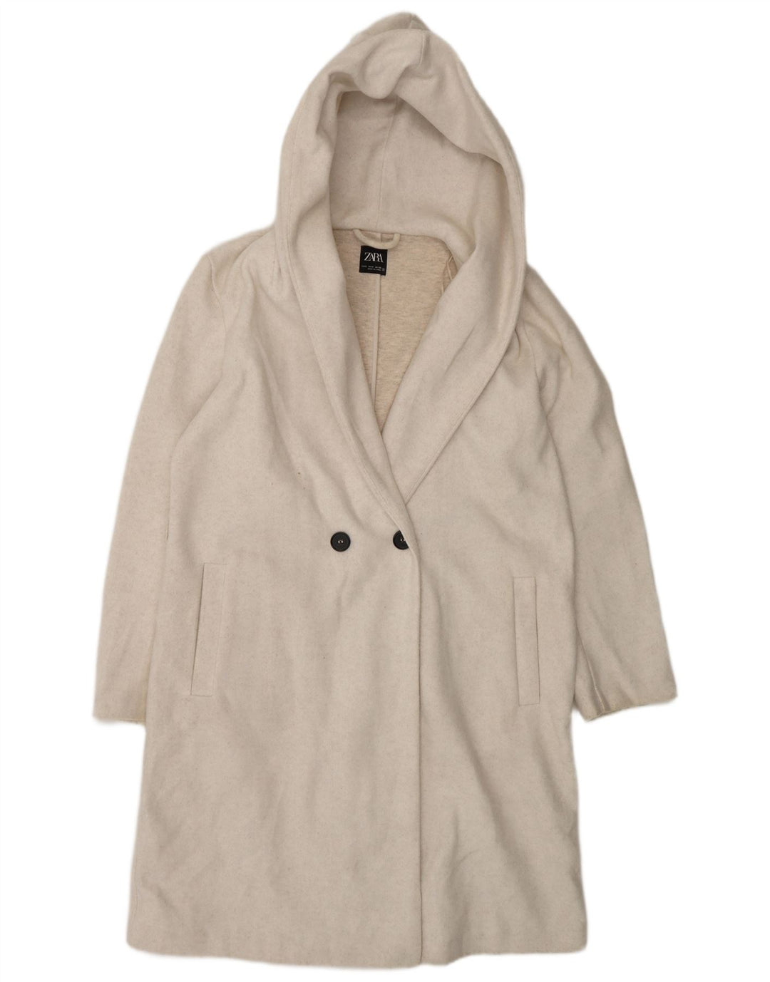 Übergroßer zweireihiger Mantel mit Kapuze von Zara für Damen, Gr. 10, Größe S, gebrochenes Weiß