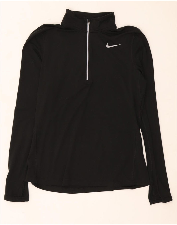 Nike Womens Dri Fit Zip Neck Pullover Trainingsanzug Top UK 10 Small Schwarz