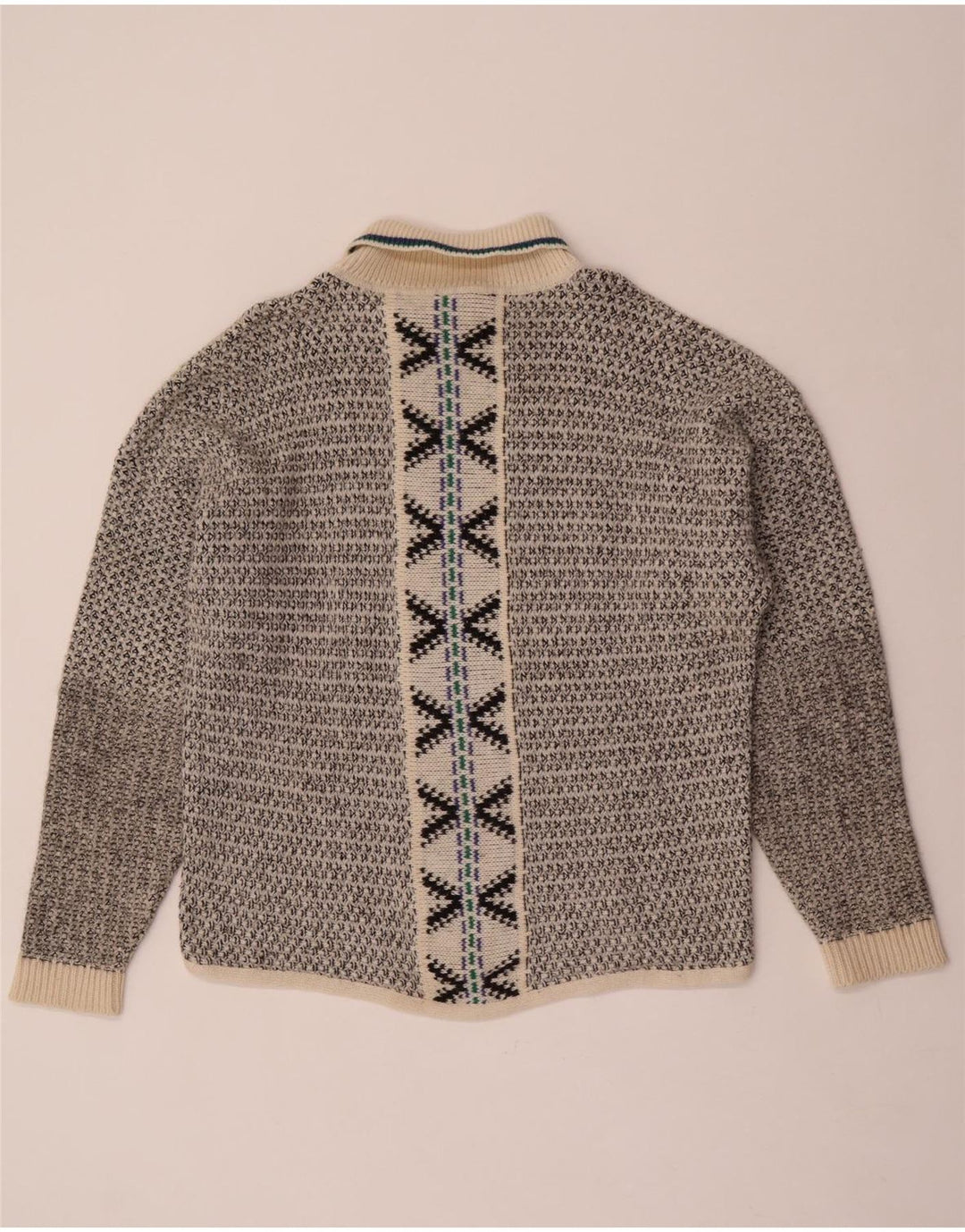 Vintage Herren Rollkragenpullover, große graue geometrische Wolle