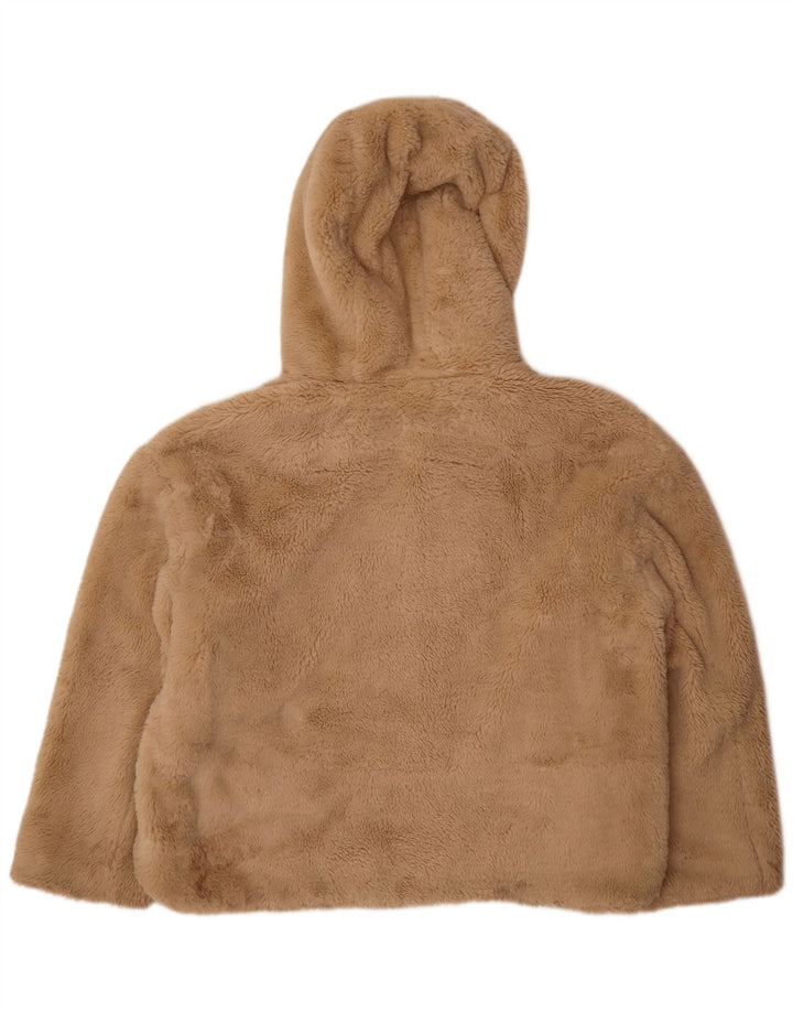 Zara Damen-Bomberjacke mit Teddybär-Kapuze, UK 14, mittelbeigefarbenes Polyester