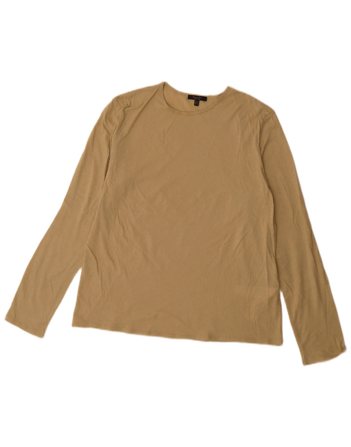 Massimo Dutti Damen Top Langarm UK 14 Mittelbeige Baumwolle