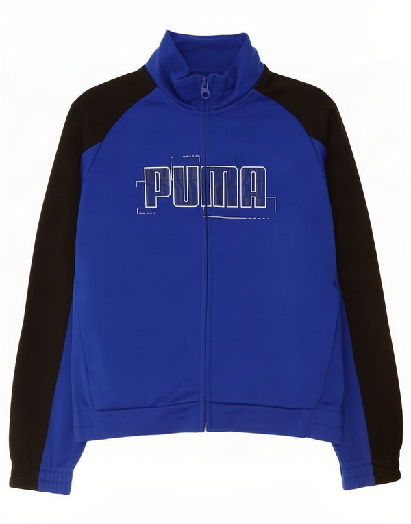 Puma Jungen Grafik-Trainingsanzug-Top-Jacke, 7–8 Jahre, blaues Farbblock-Polyester