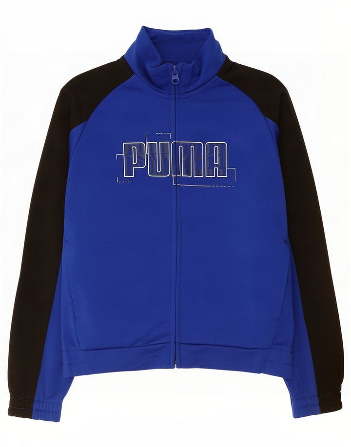 Puma Jungen Grafik-Trainingsanzug-Top-Jacke, 7–8 Jahre, blaues Farbblock-Polyester