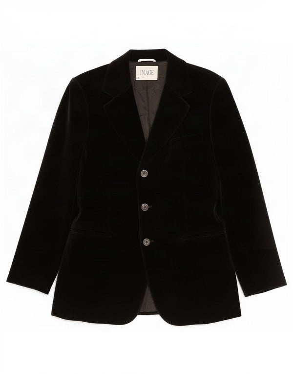 Vintage Damen 3-Knopf-Samt-Blazerjacke UK 14 Mittelschwarz