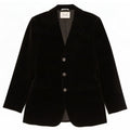 Vintage Damen 3-Knopf-Samt-Blazerjacke UK 14 Mittelschwarz