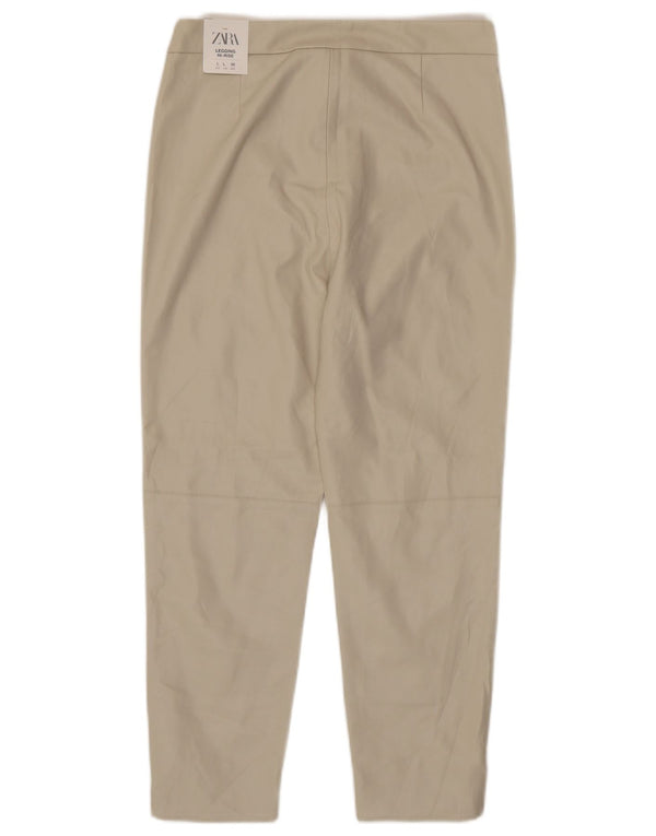 Zara Damen-Leggings aus Kunstleder mit hoher Taille, Größe L, W30, L24, Beige