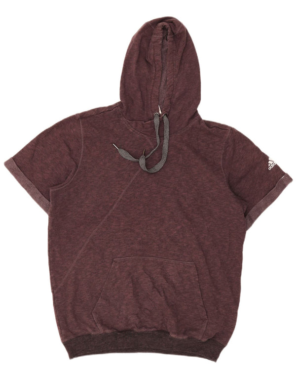 Adidas Herren-Kapuzenpullover mit kurzen Ärmeln, groß, Burgunderrot, Colourblock-Baumwolle