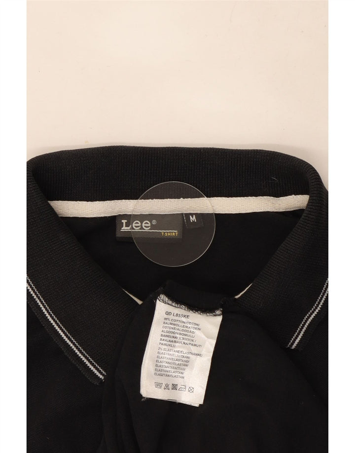 Lee Herren-Langarm-Poloshirt aus mittelschwarzer Baumwolle