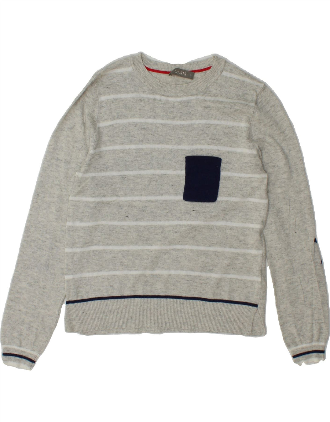 OASIS Womens Boat Neck Jumper Sweater UK 12 Medium Grey Striped Viscose Vintage Oasis and Second-Hand Oasis from Messina Hembry 