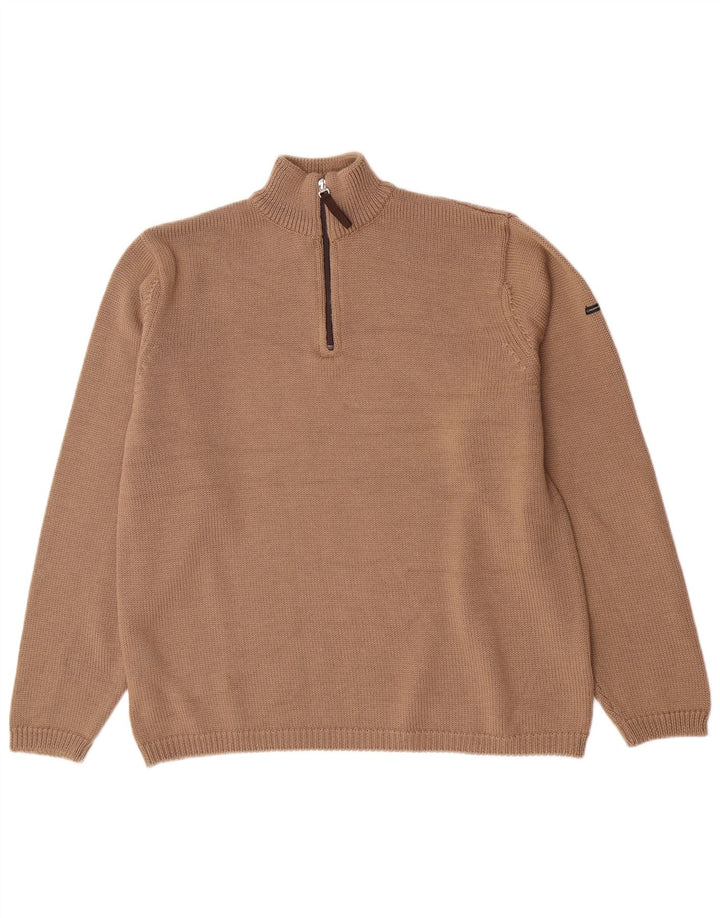Canadiens Herren-Pullover mit Reißverschluss am Hals, große braune Wolle