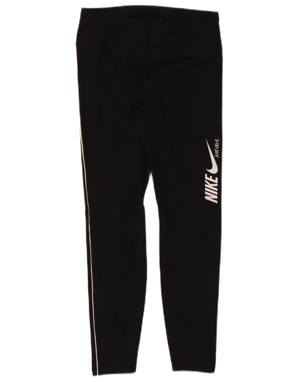 Nike Womens Dri Fit Graphic Crop Leggings UK 12 Mittelschwarzes Polyester