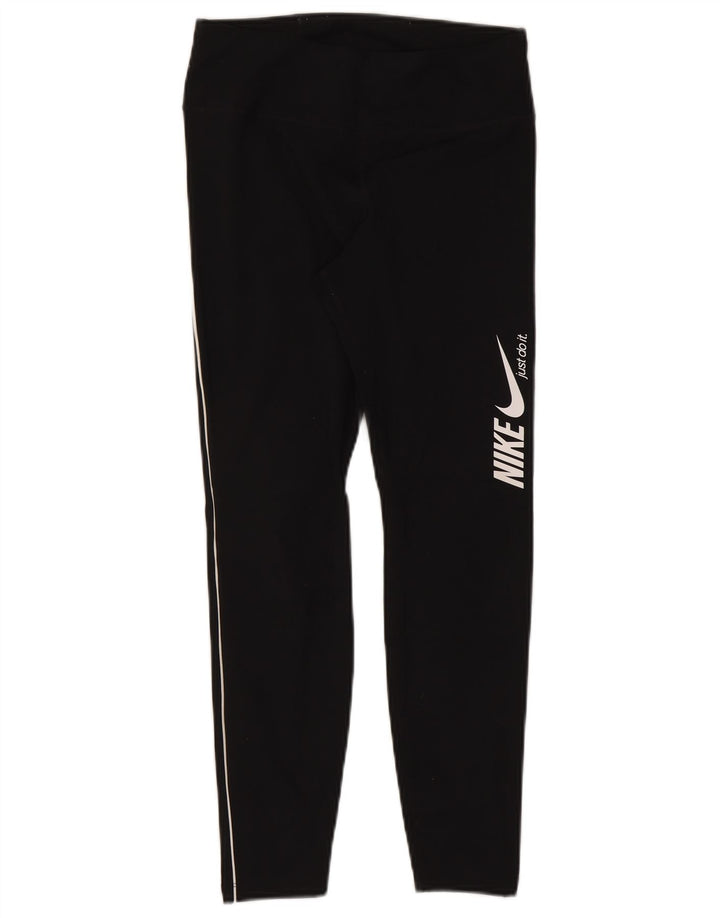 Nike Womens Dri Fit Graphic Crop Leggings UK 12 Mittelschwarzes Polyester