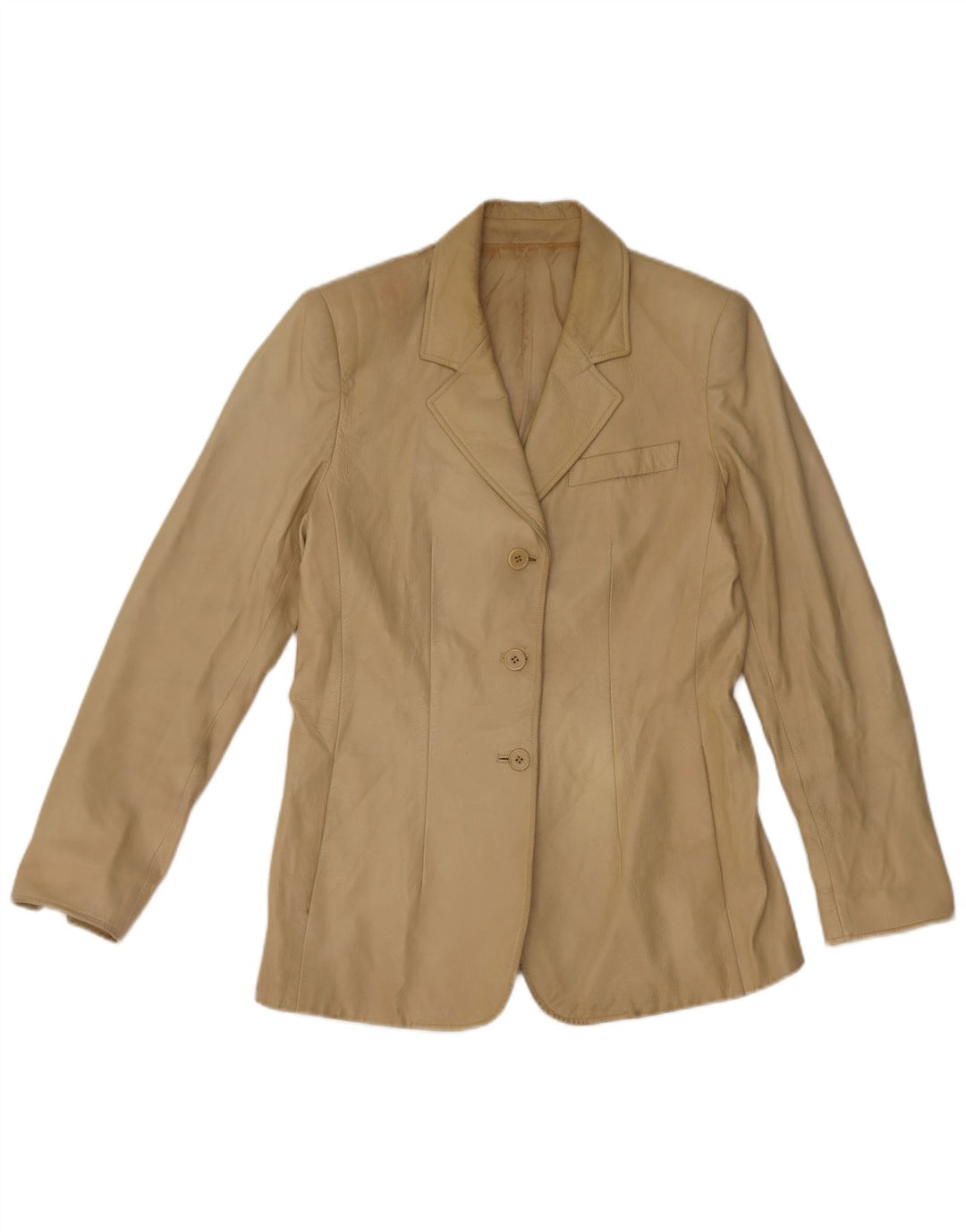 Vintage Damen 3-Knopf-Leder-Blazer-Jacke IT 44 Mittelbeiges Leder