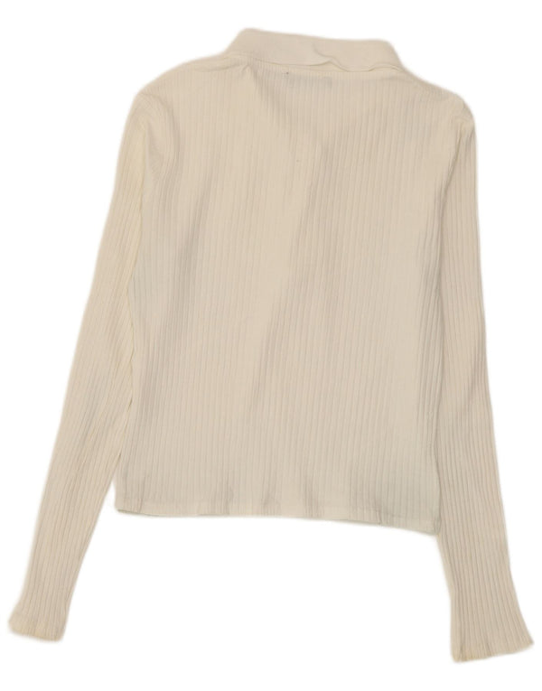 Zara Damen Crop Langarm-Poloshirt UK 14 Large Weiß