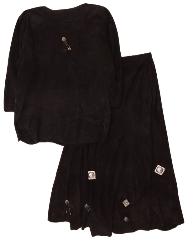 Vintage Damen 3/4 Ärmel Wildleder 2-teiliges Rockset UK 12 Medium W28 Schwarz