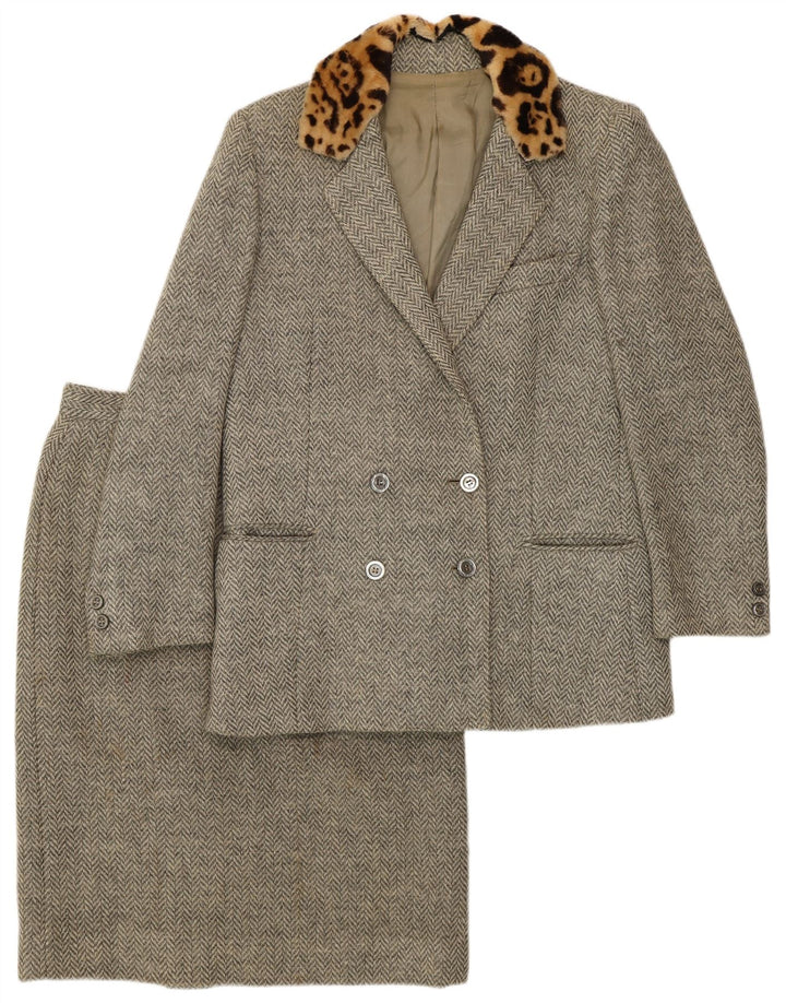 Vintage Damen 2-teiliges Rockset IT 44 Medium W28 Graues Fischgrätenmuster