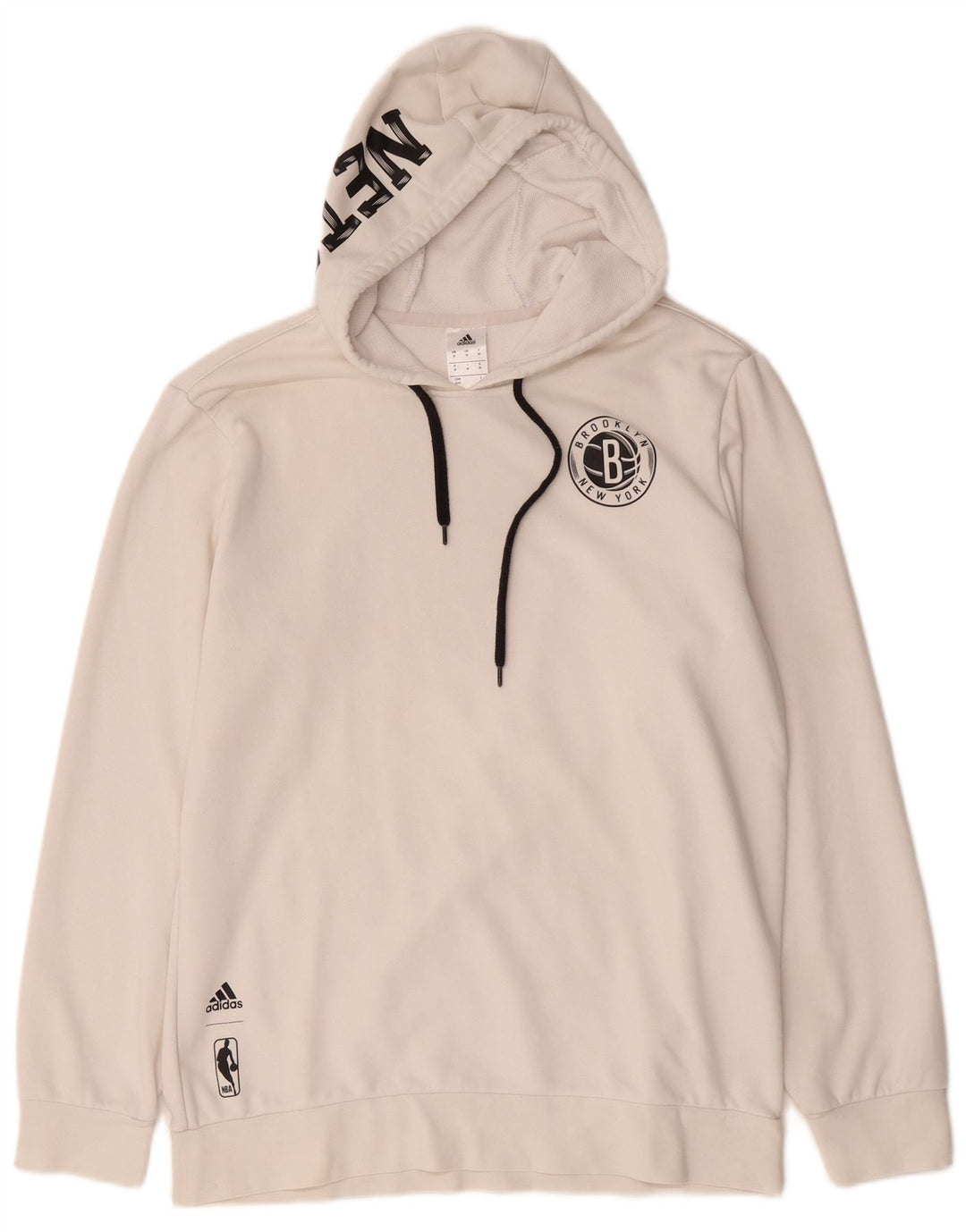 Adidas Herren Brooklyn Nets Grafik-Hoodie-Pullover aus mittelweißer Baumwolle